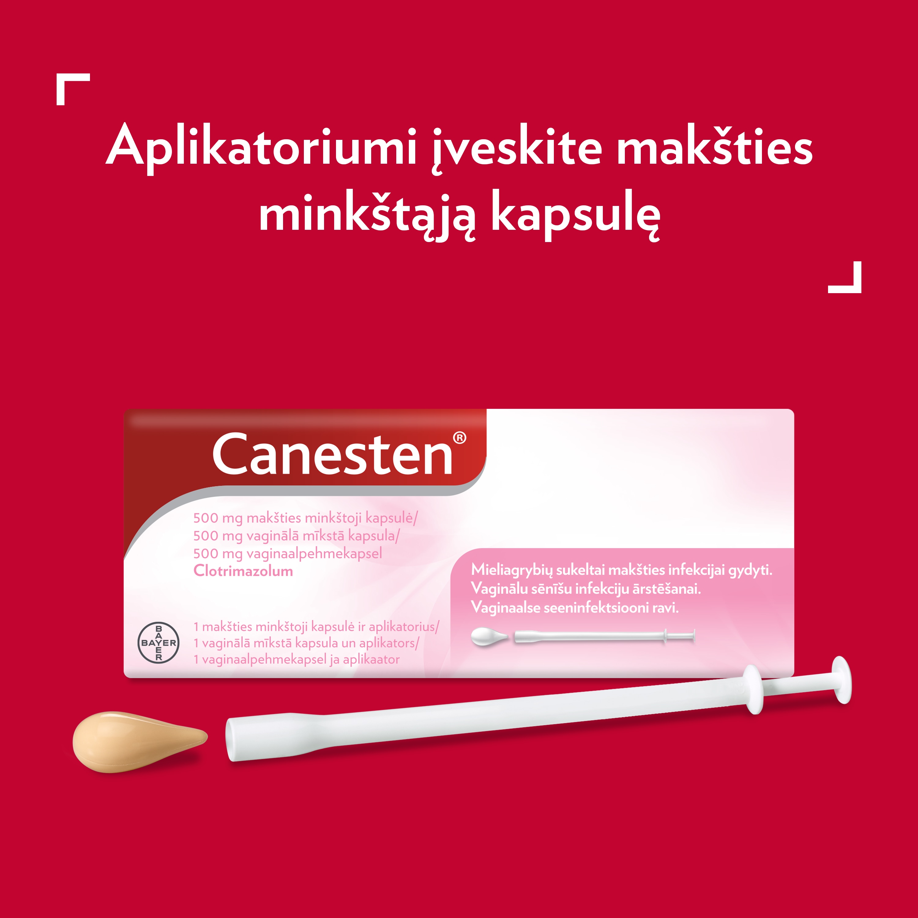 Canesten 500 mg makšties minkštoji kapsulė ir aplikatorius 