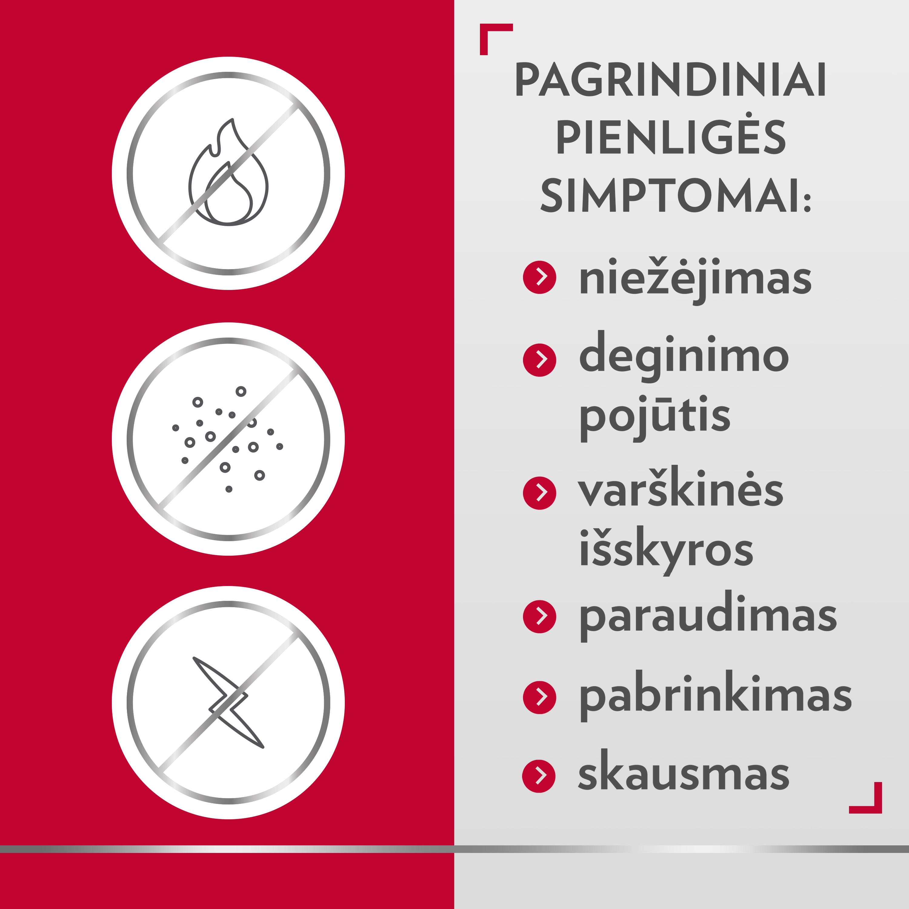 Pagrindiniai pienligės simptomai: niežėjimas, deginimo pojūtis, varškinės išskyros, paraudimas, pabrinkimas, skausmas